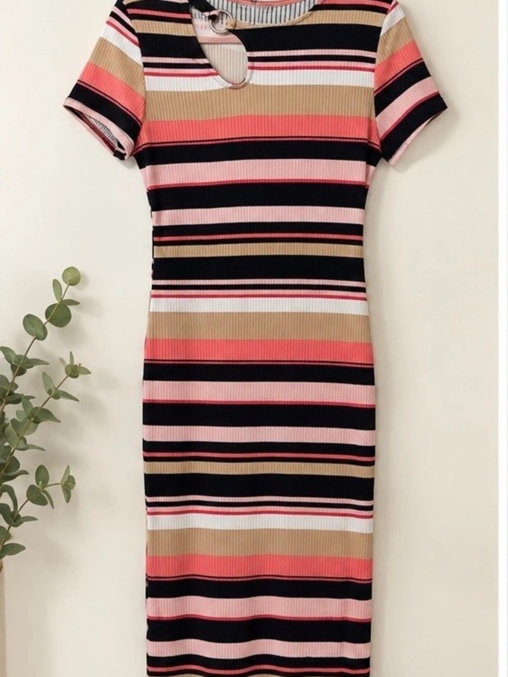 Derek Heart Multicolor Striped Ribbed Midi Dress – Size Large